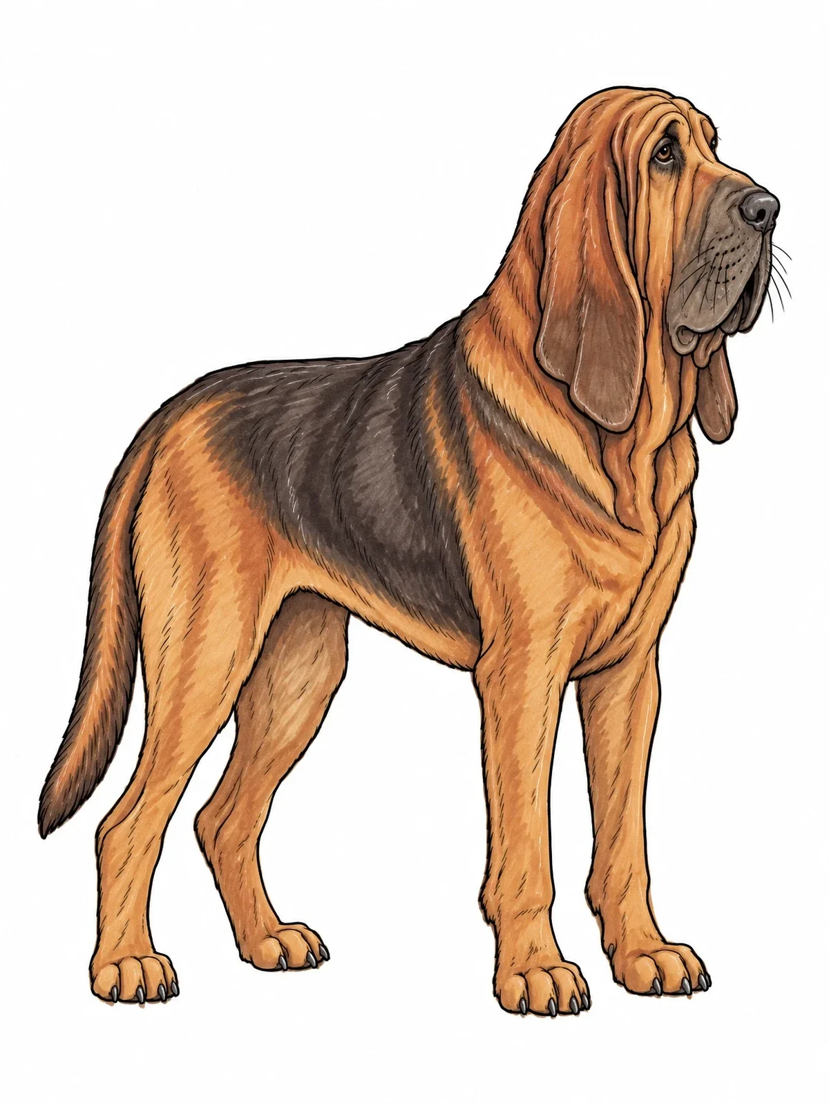 Colored example of the Realistic Standing Bloodhound Dog coloring page