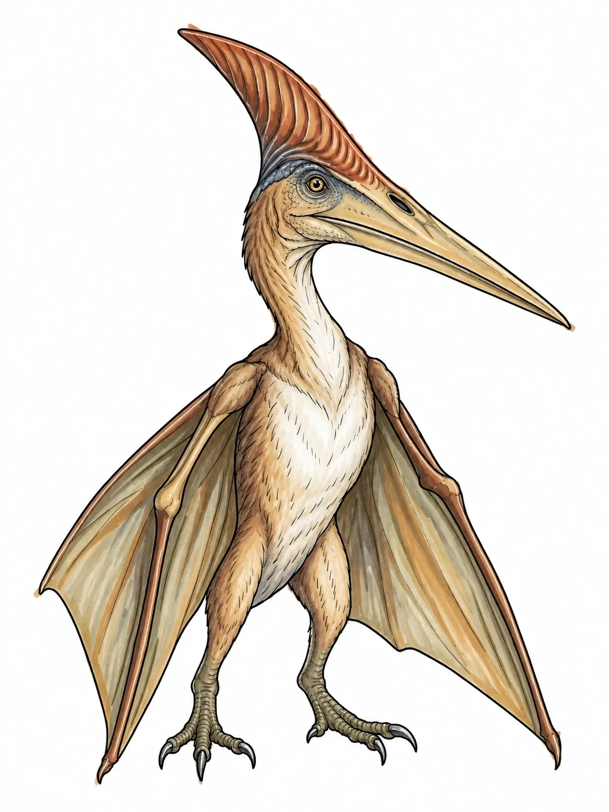 Colored example of the Realistic Standing Pterodactyl Portrait coloring page