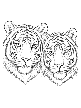 Two detailed tiger heads side by side on this tiger coloring page.