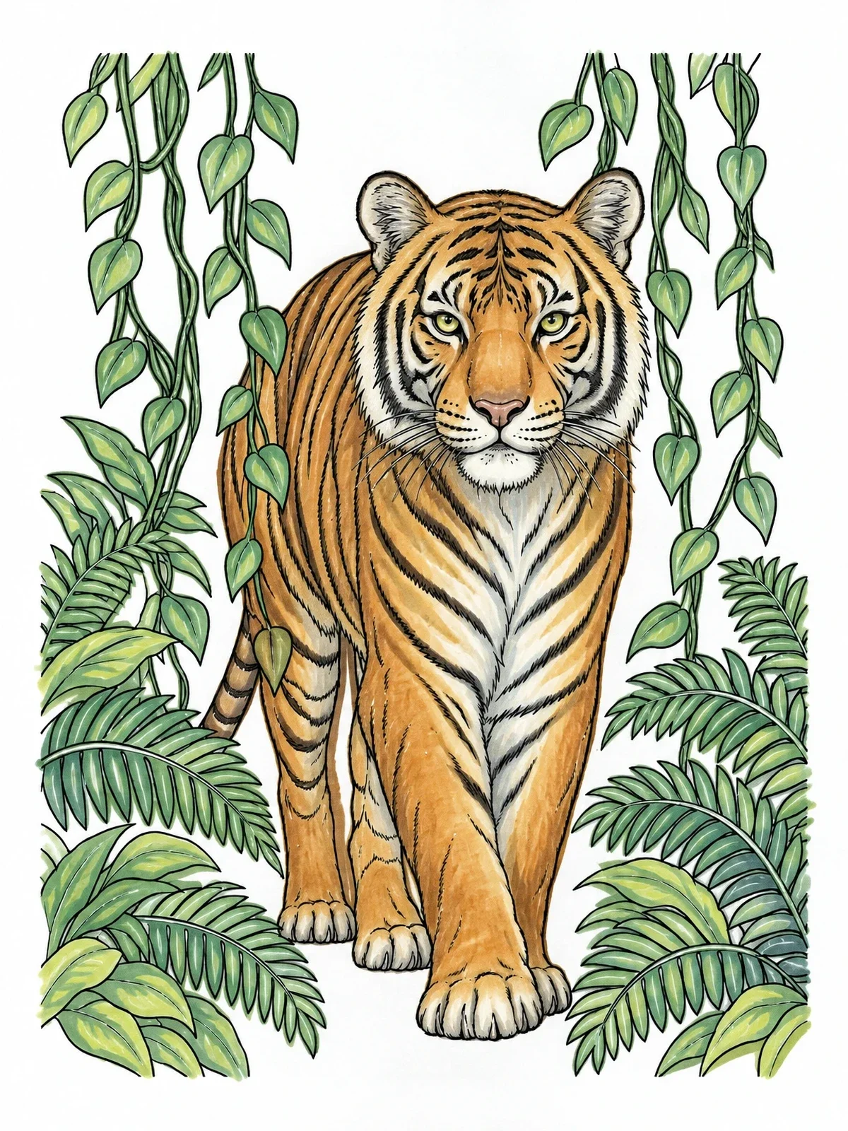 Colored example of the Realistic Tiger In The Jungle coloring page
