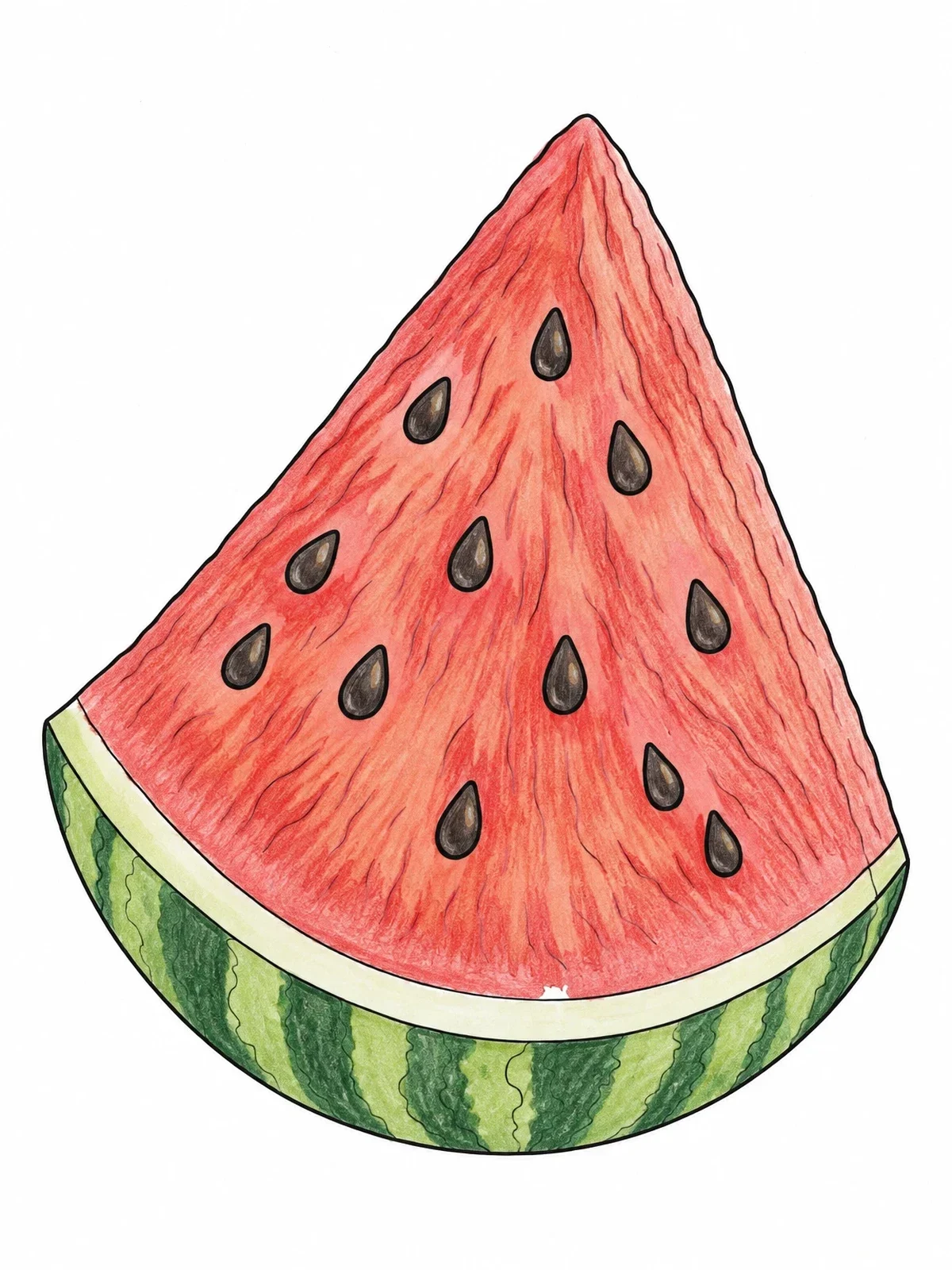 Colored example of the Realistic Triangular Watermelon Slice coloring page
