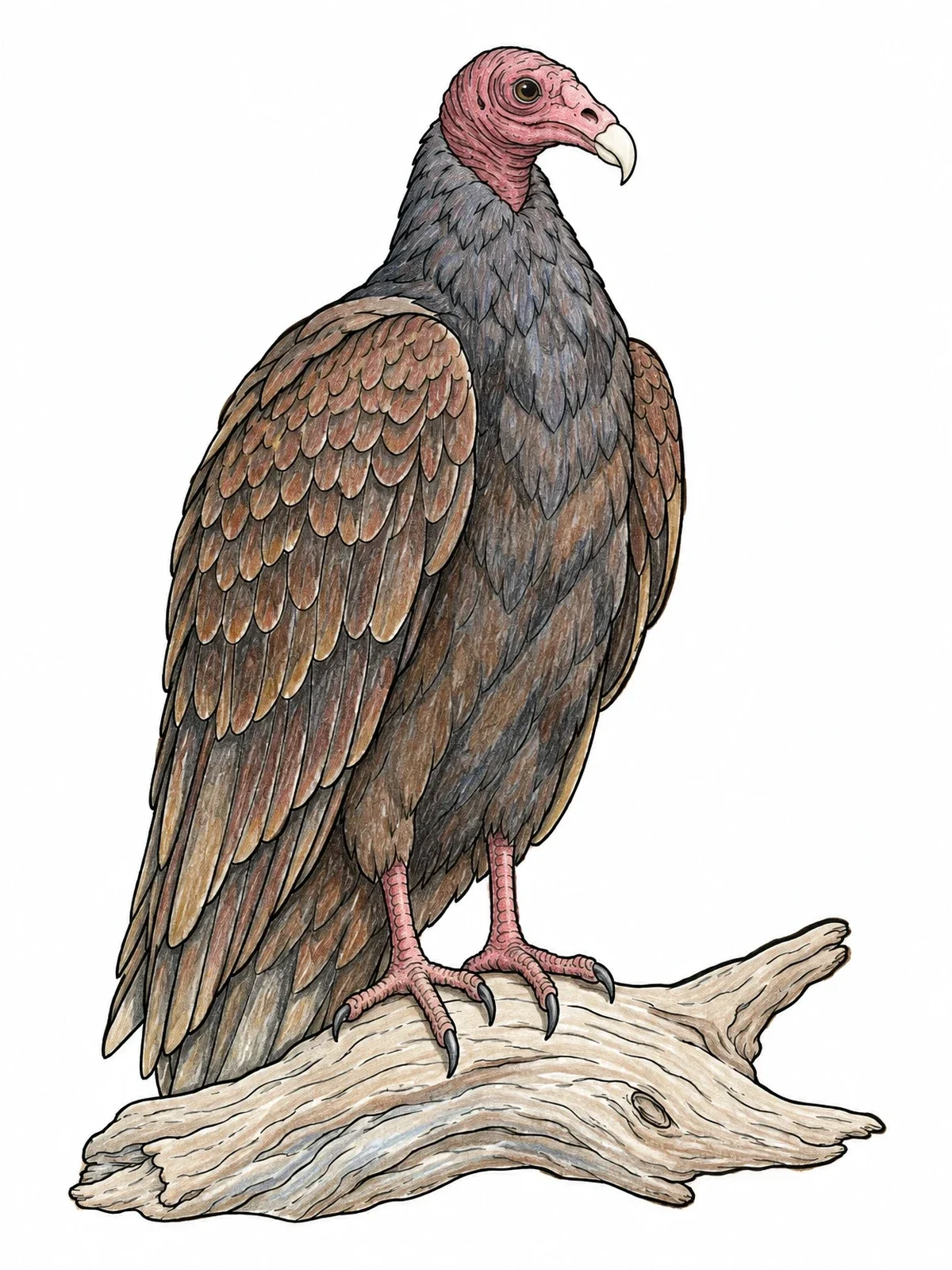 Colored example of the Realistic Turkey Vulture On Driftwood coloring page