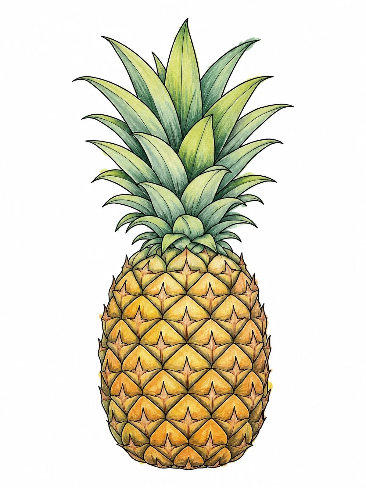 Colored example of the Realistic Upright Pineapple Fruit coloring page