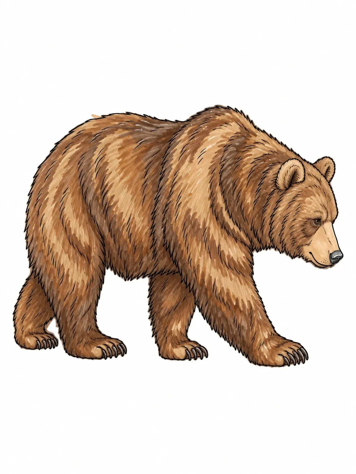 Colored example of the Realistic Walking Brown Bear coloring page
