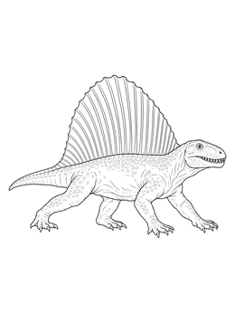Detailed dimetrodon coloring page showing the prehistoric synapsid walking in side profile.
