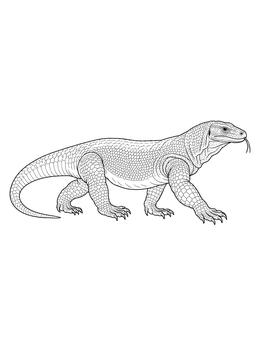 Detailed komodo dragon coloring page featuring textured scales and claws in profile.