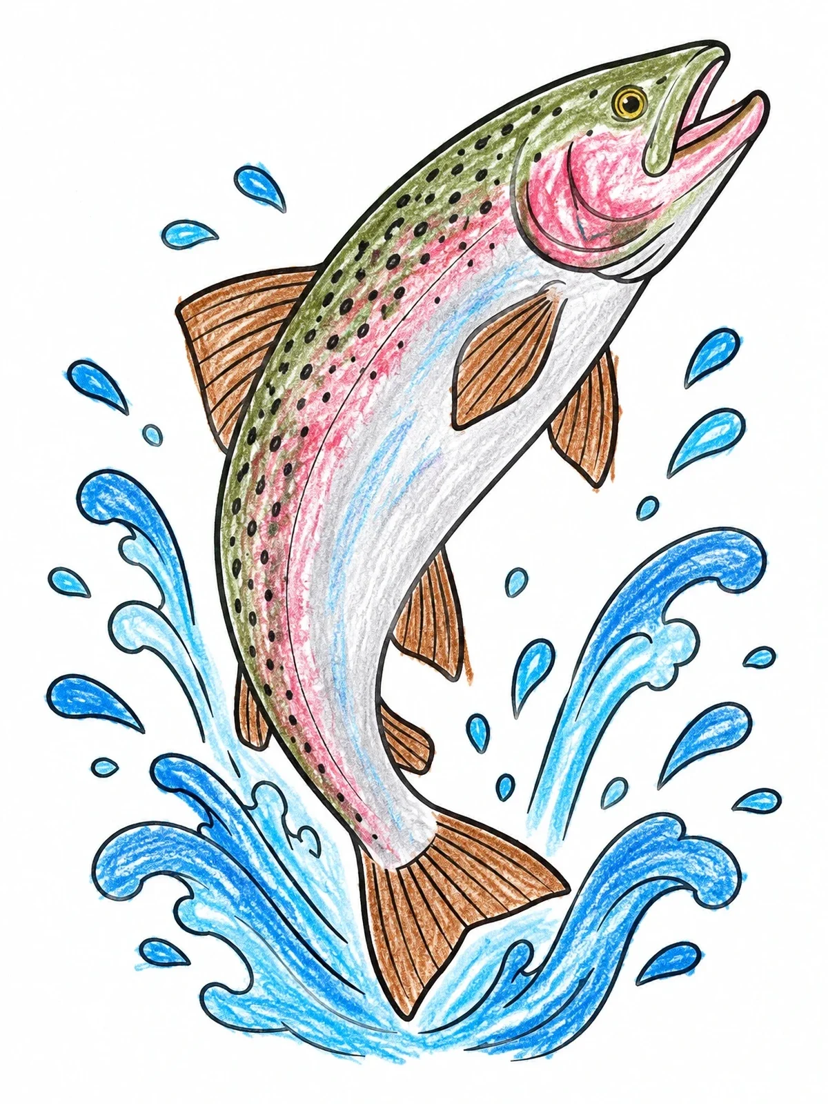 Colored example of the Leaping Salmon In River Water coloring page