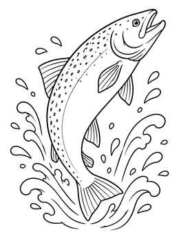 Free printable Leaping Salmon In River Water coloring page