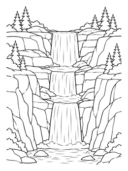 Free printable Multi Tiered Rocky Canyon Waterfall coloring page