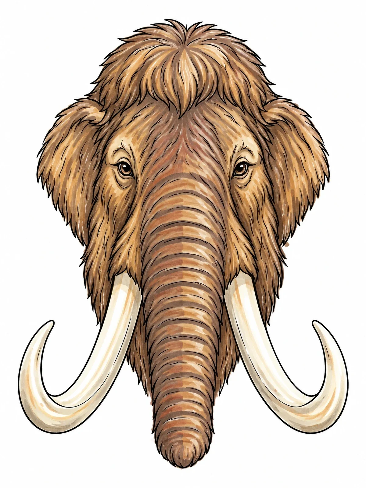 Colored example of the Realistic Woolly Mammoth Portrait coloring page