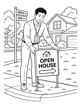 Free printable Realtor Setting Up Open House Sign coloring page