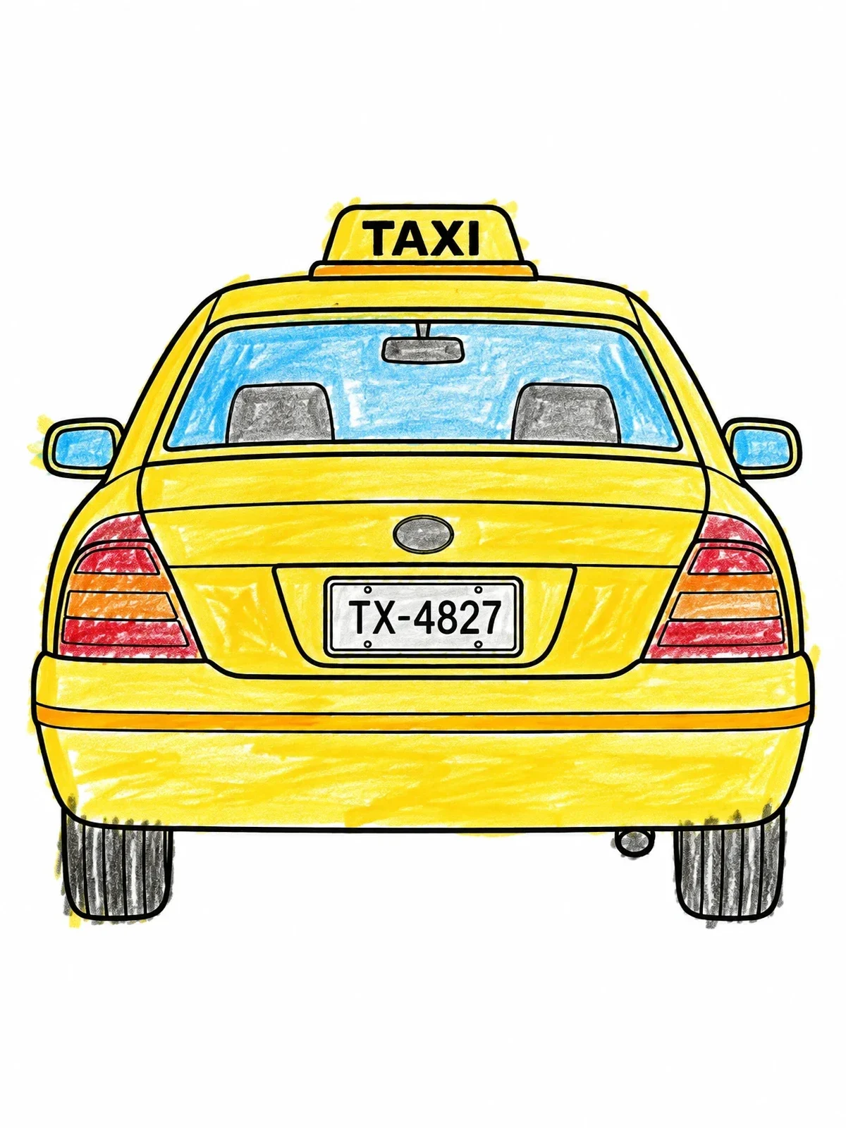 Colored example of the Rear View Of A Taxi Cab coloring page