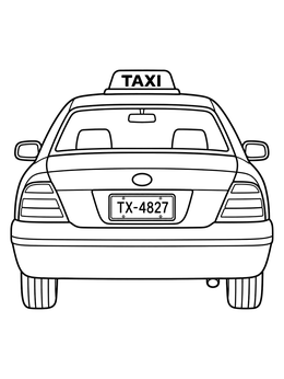 Rear view of a modern taxi cab with roof sign on this taxi coloring page.