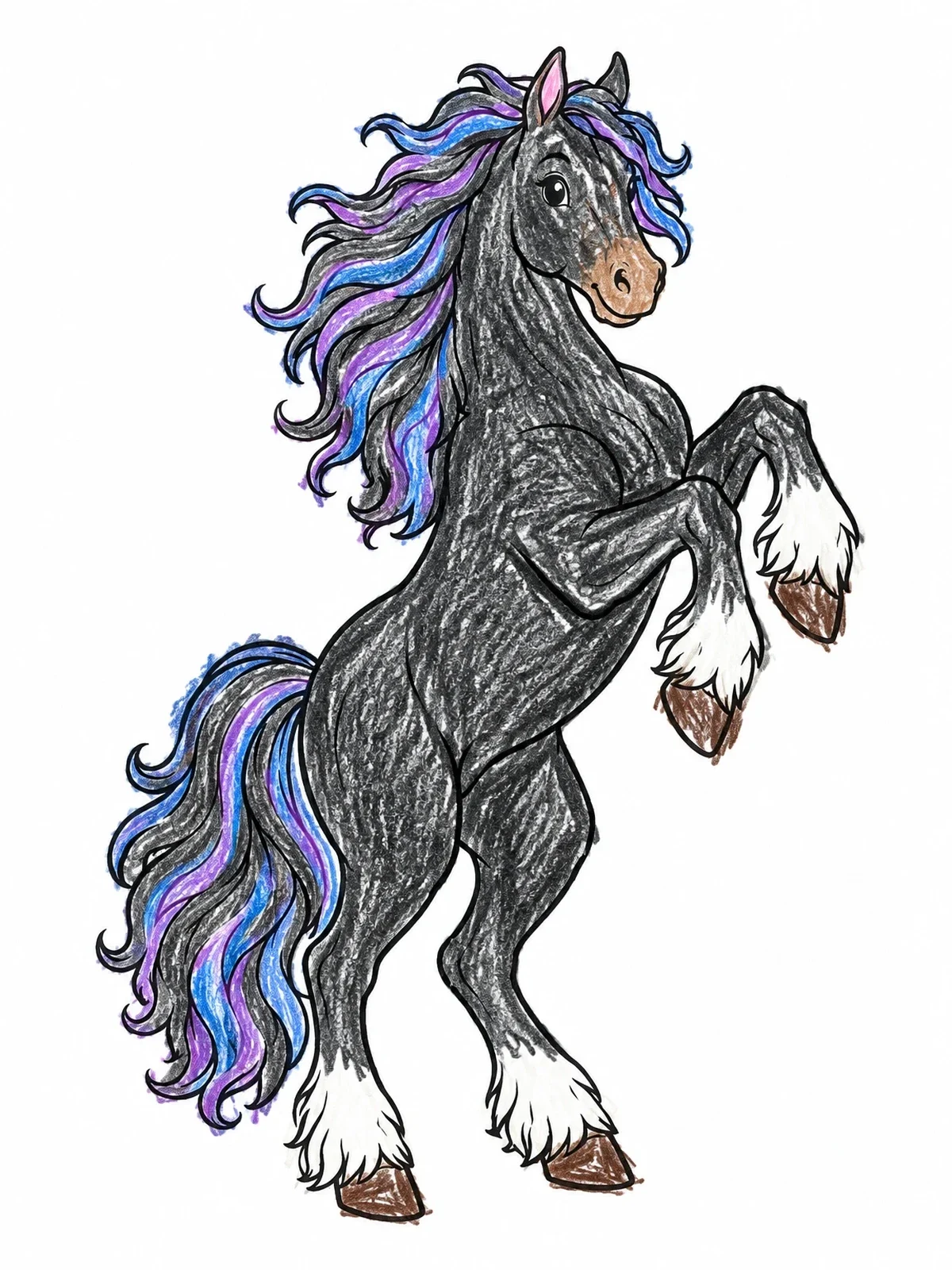 Colored example of the Rearing Cute Friesian Horse coloring page