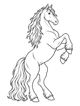 Free printable Rearing Friesian Horse Line Art coloring page