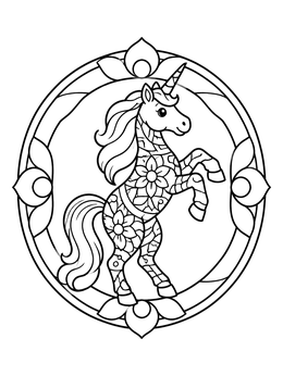 Free printable Rearing Patterned Unicorn Mandala coloring page