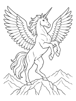 Free printable Rearing Winged Unicorn On Peak coloring page