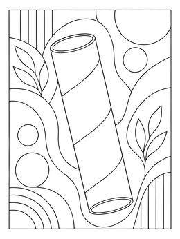 A cardboard tube on an abstract background in this recycling coloring page.