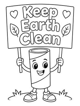 Free printable Cute Cardboard Tube Holding Sign coloring page