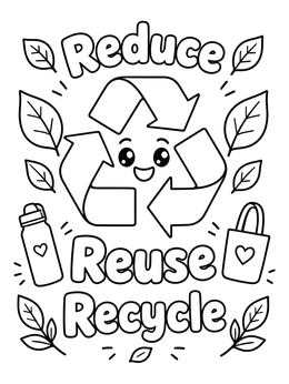 Free printable Cute Reduce Reuse Recycle Sign coloring page