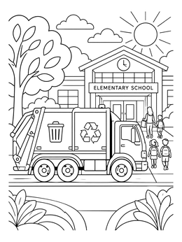 Recycling Truck Outside Elementary School coloring page