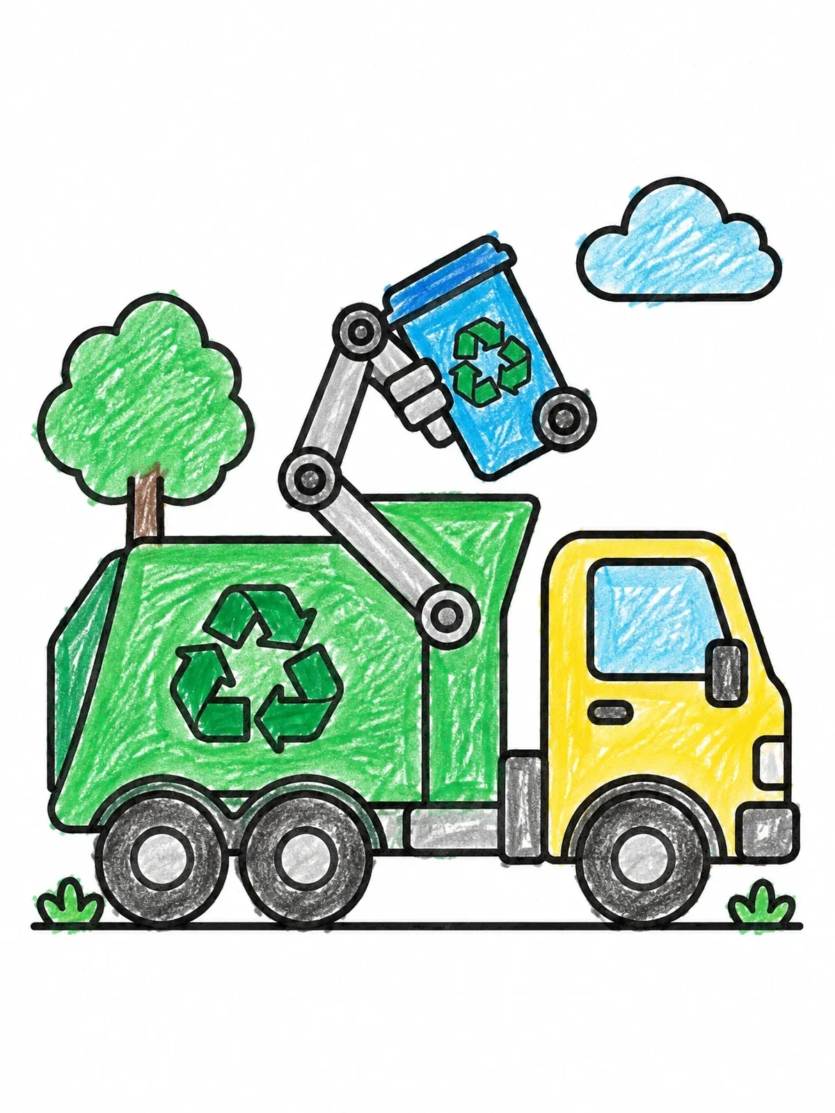 Colored example of the Recycling Truck With Mechanical Arm coloring page