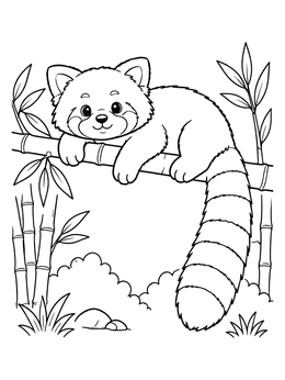 Free printable Red Panda Resting On Bamboo coloring page