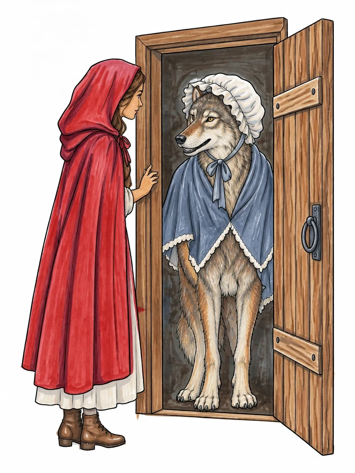 Colored example of the Red Riding Hood At Cottage Door coloring page