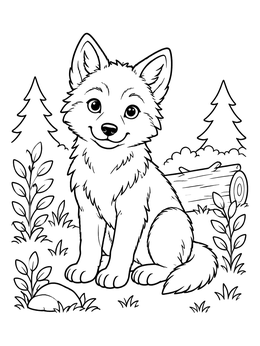 Free printable Cute Wolf Pup In The Forest coloring page