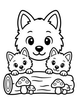 Free printable Cute Wolves Peeking Over Log coloring page