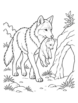 Free printable Red Wolf Mother Carrying Pup To Den coloring page