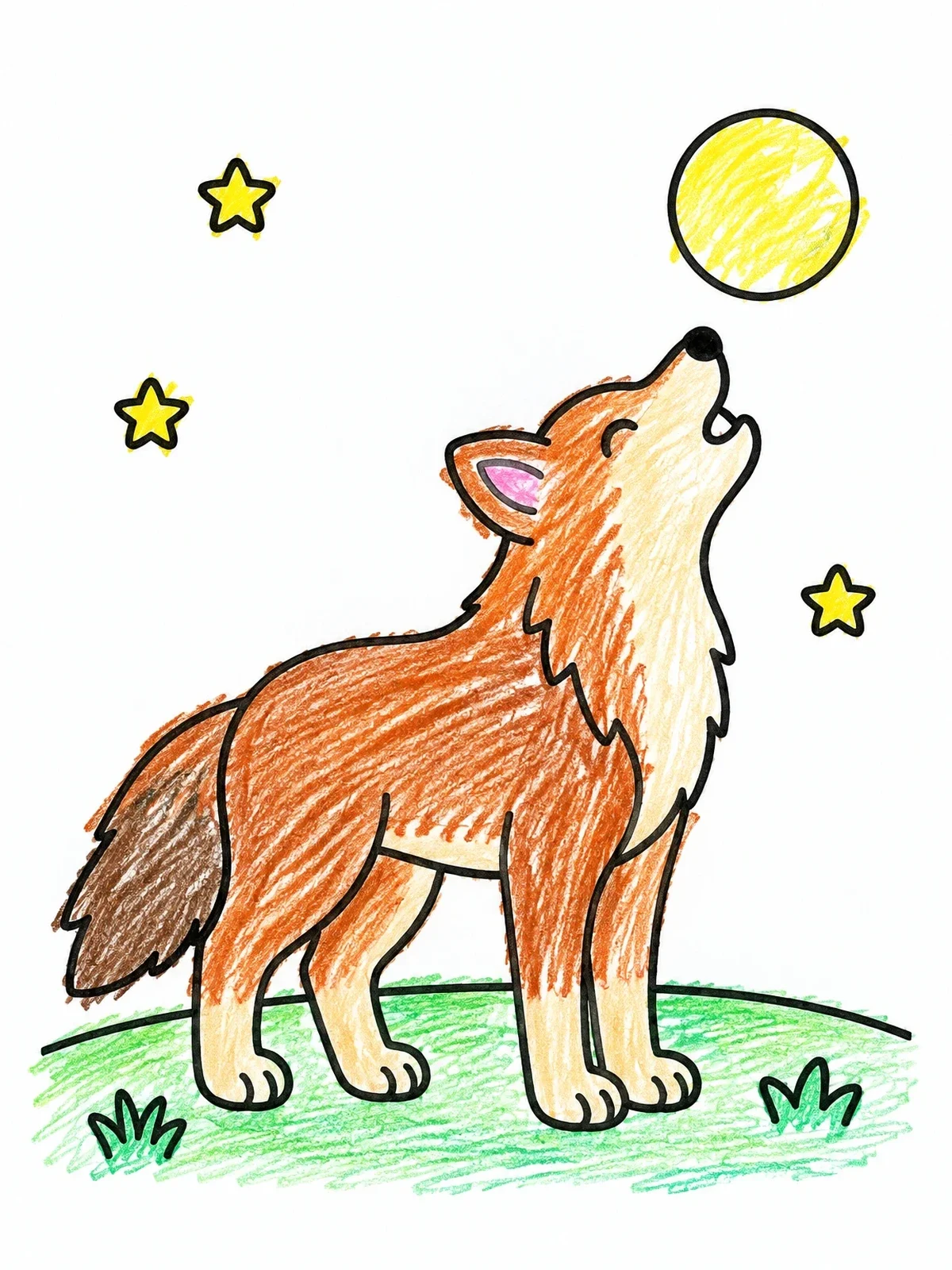 Colored example of the Wolf Howling Under The Moon coloring page