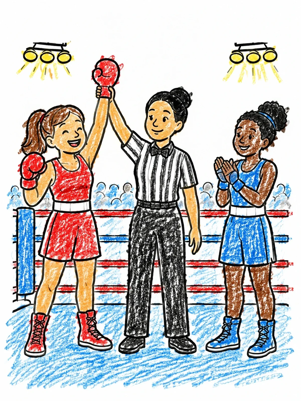 Colored example of the Referee Declaring The Boxing Winner coloring page