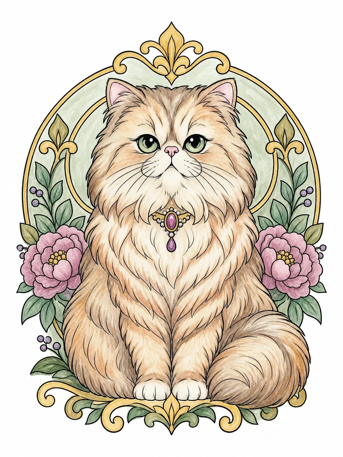 Colored example of the Regal Long Haired Persian Cat coloring page
