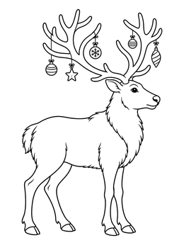 Free printable Reindeer With Festive Decorated Antlers coloring page