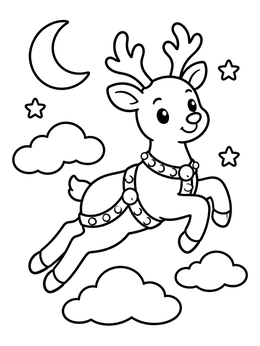 Free printable Reindeer Flying Through Night Sky coloring page