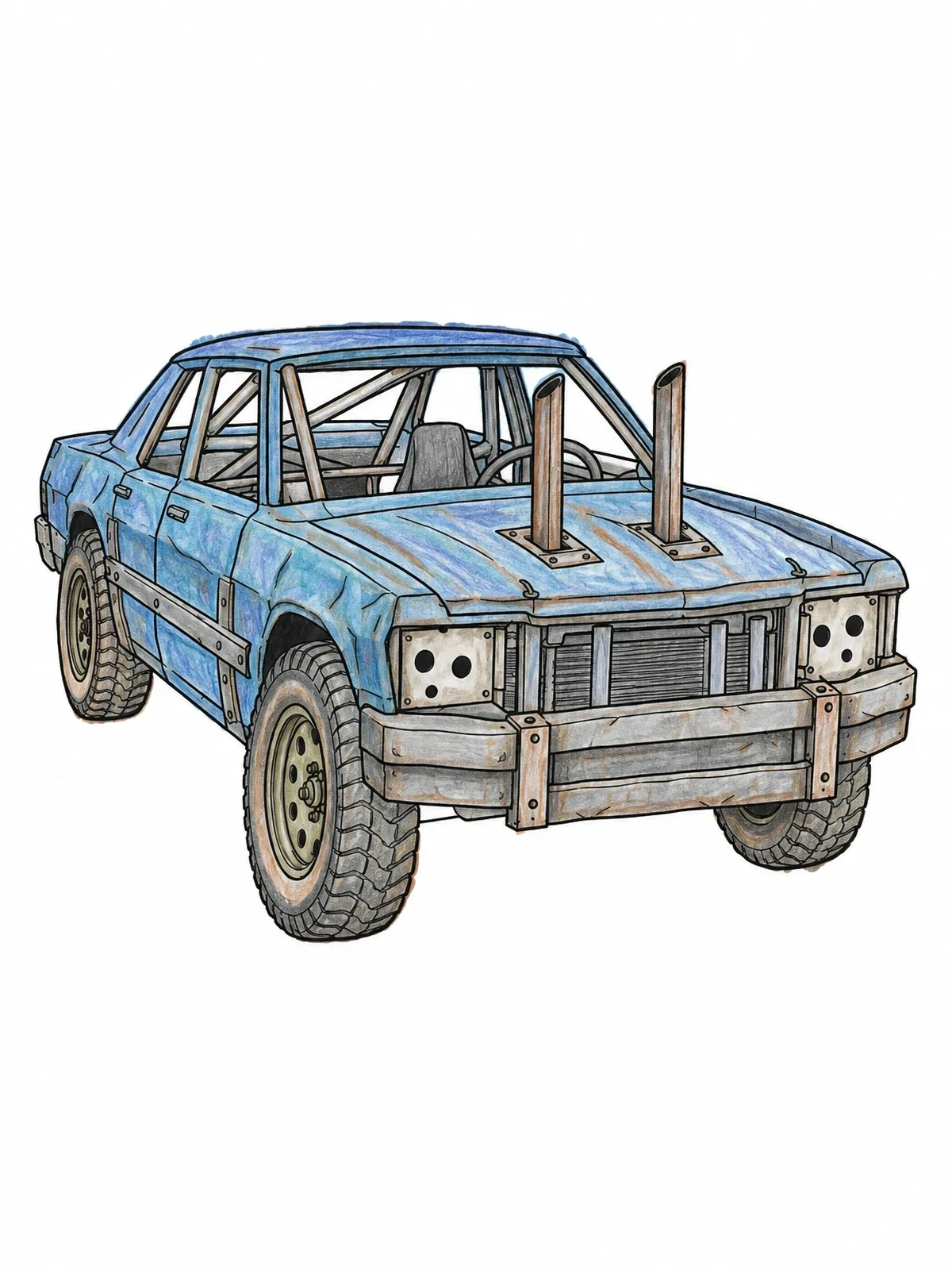 Colored example of the Reinforced Demolition Derby Car coloring page
