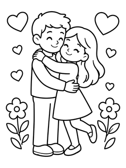 A happy young couple hugging warmly in this relationship coloring page.