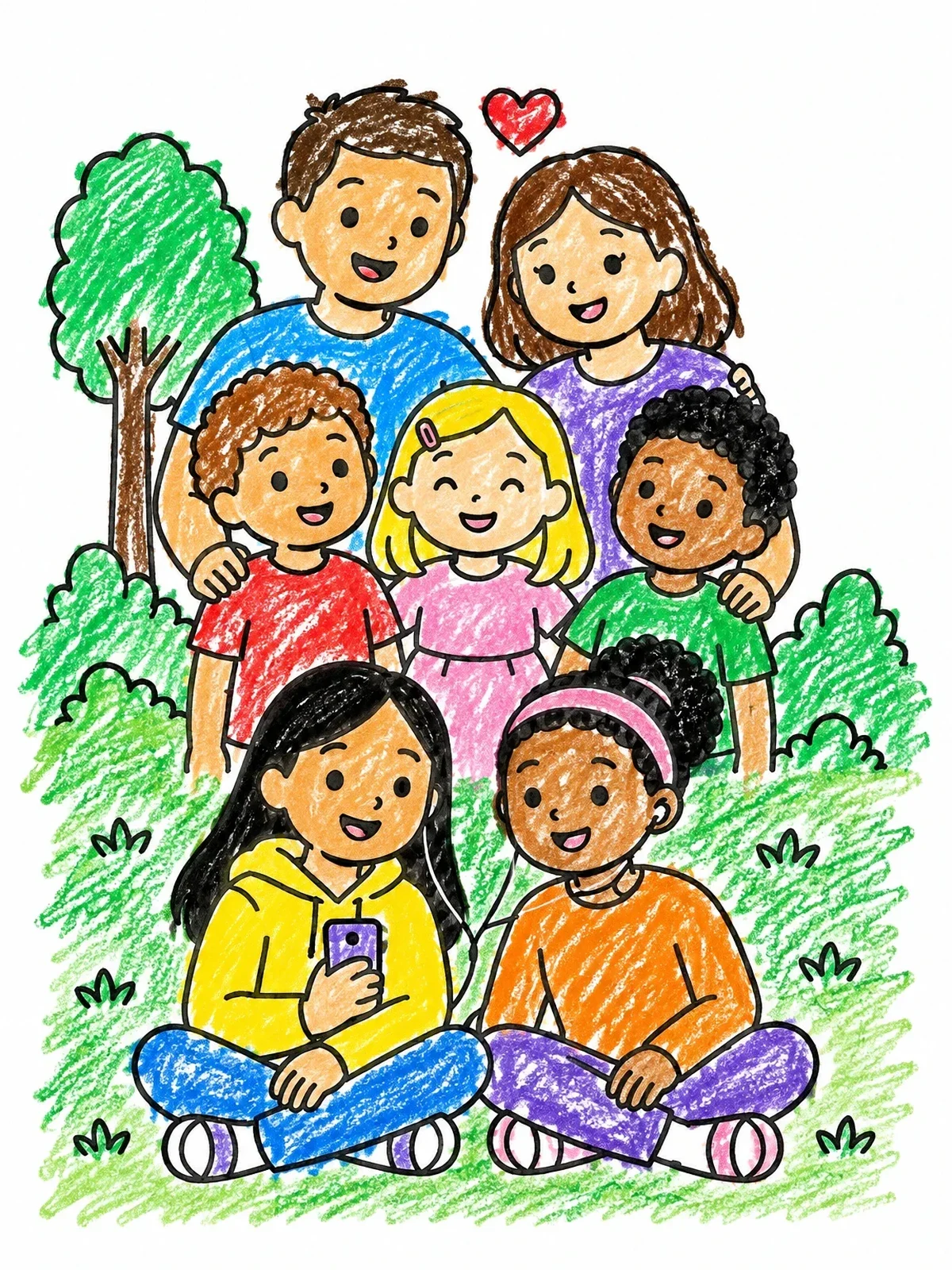 Colored example of the Family And Friends Outdoors coloring page