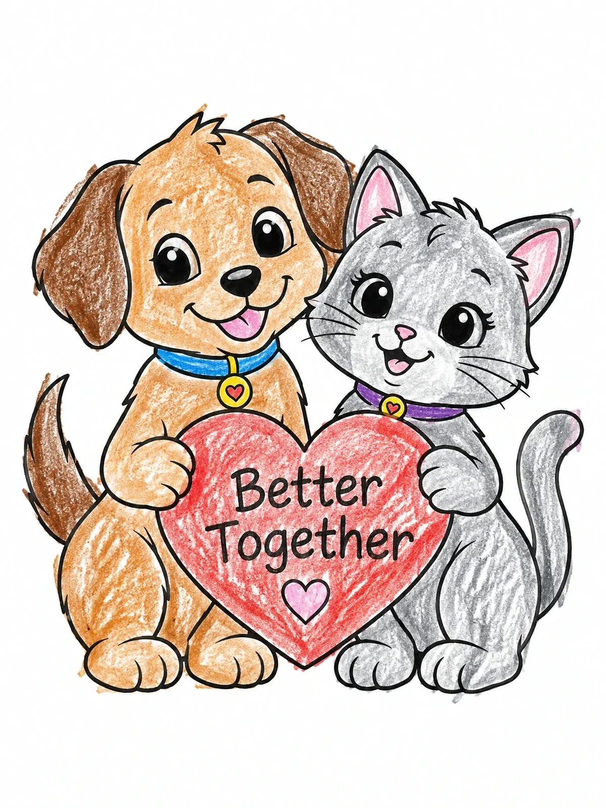 Colored example of the Puppy And Kitten Better Together coloring page