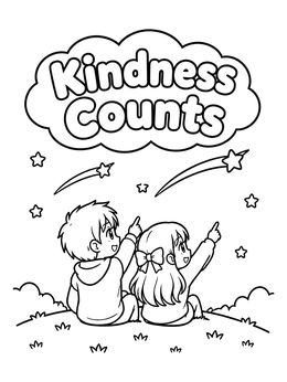A sweet relationship coloring page featuring two anime children watching shooting stars.