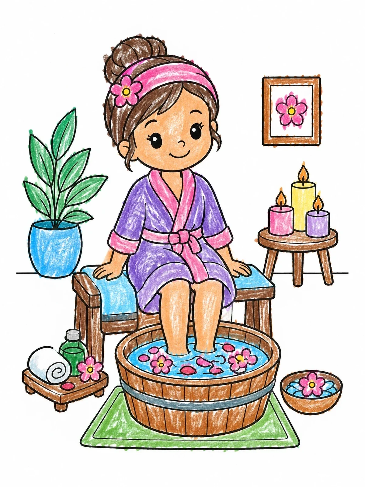 Colored example of the Relaxing Foot Bath At The Spa coloring page