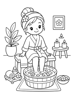Free printable Relaxing Foot Bath At The Spa coloring page