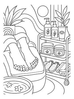 Free printable Relaxing Pedicure Spa Day coloring page