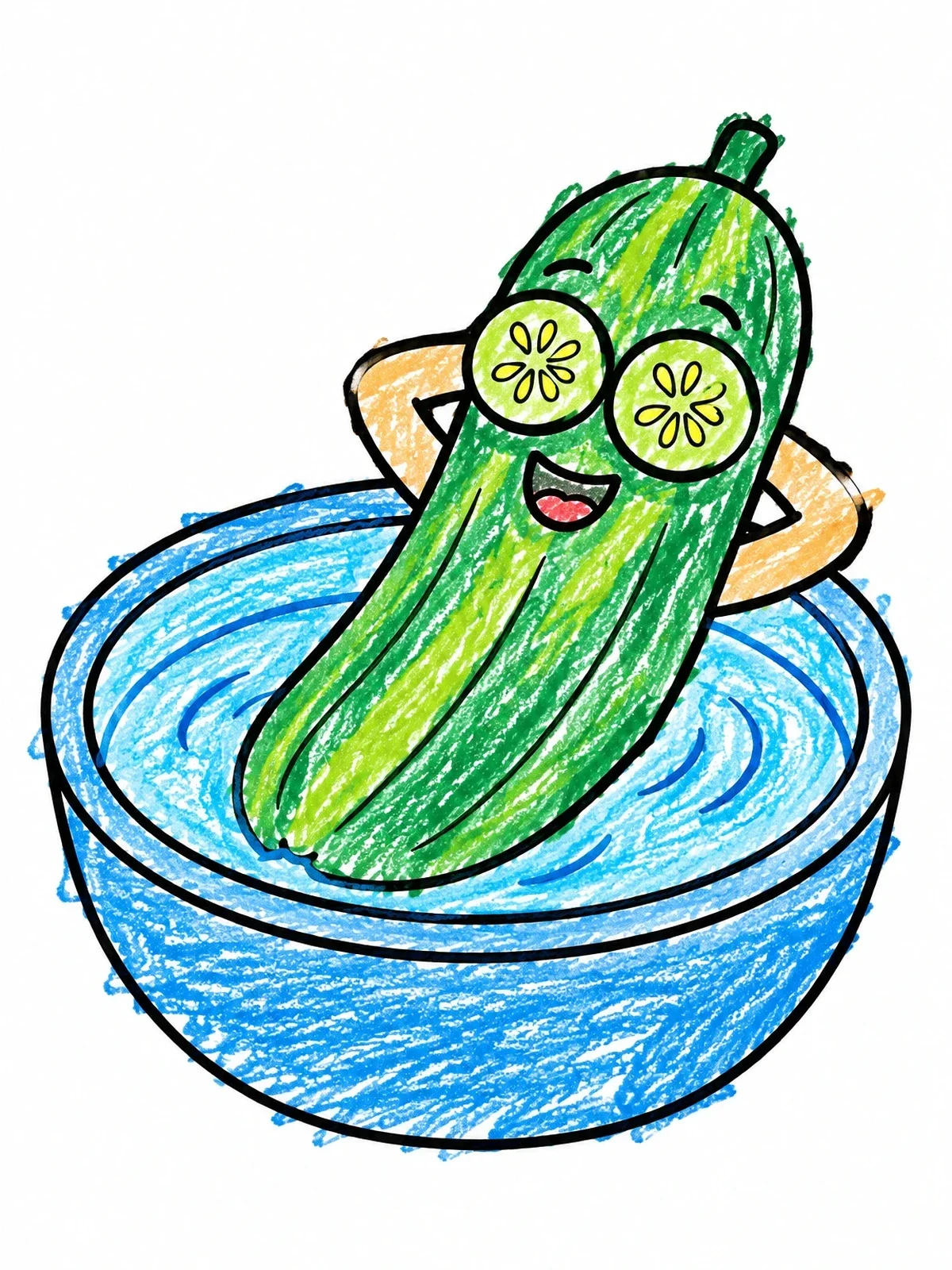 Colored example of the Relaxing Spa Cucumber In A Bowl coloring page