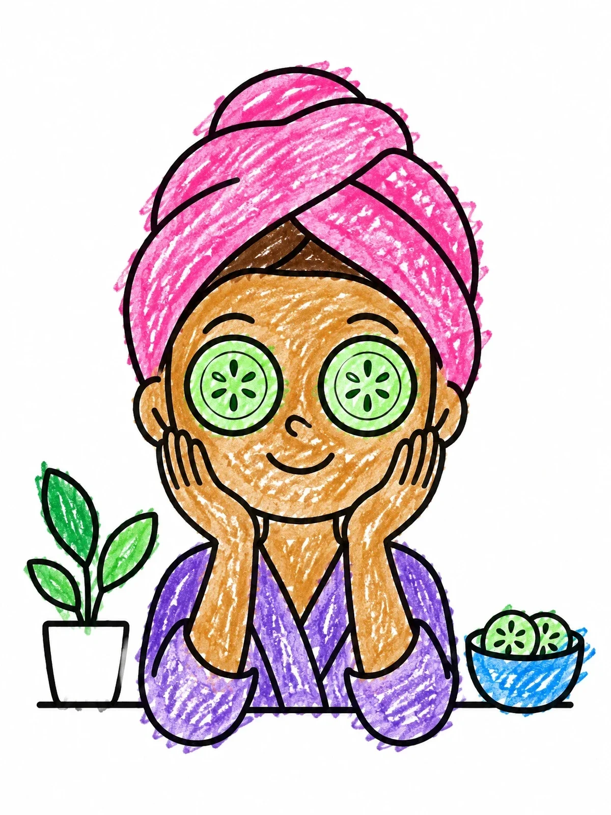 Colored example of the Relaxing Spa Day With Cucumber Slices coloring page