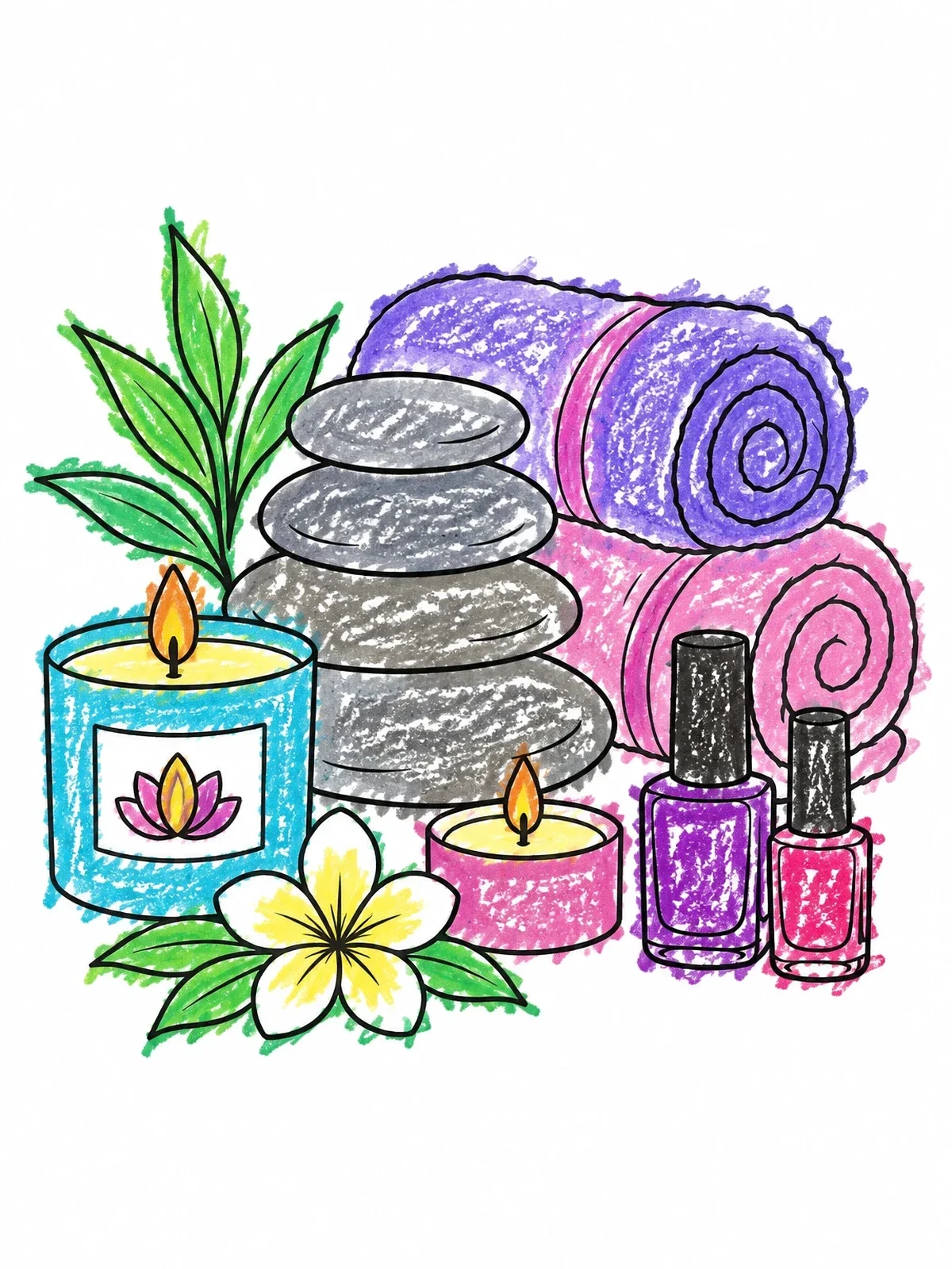 Colored example of the Relaxing Spa Still Life With Stones coloring page