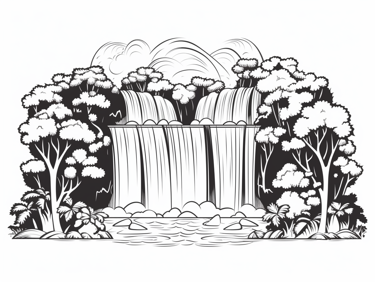 Relaxing Waterfall Coloring Page - Coloring Page