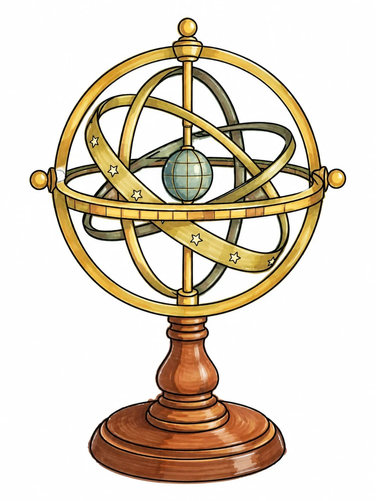 Colored example of the Renaissance Armillary Sphere On Stand coloring page