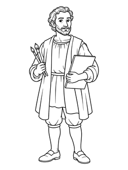 Free printable Renaissance Artist Michelangelo Holding Brushes coloring page
